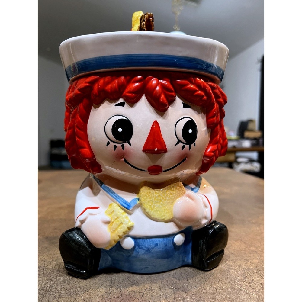Vintage Napco Raggedy Andy Ceramic Cookie Jar C-8824 Sailor Hat Collectible